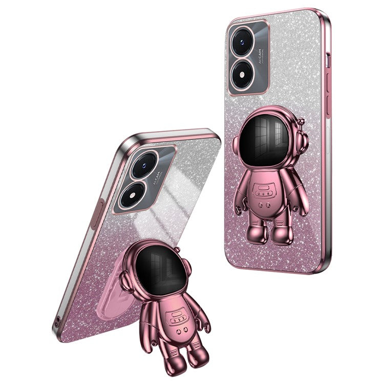 Phone Case for vivo Y02s 4G Astronaut Kickstand PC+TPU Cover Slim-Fit Phone Shell - Pink