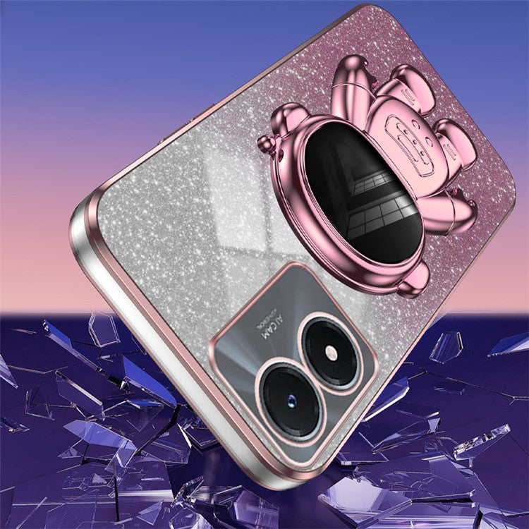 Phone Case for vivo Y02s 4G Astronaut Kickstand PC+TPU Cover Slim-Fit Phone Shell - Pink