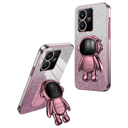 For vivo Y22 4G / Y22s 4G Astronaut Kickstand Slim-Fit Phone Case PC+TPU Cover Anti-Scratch Phone Cover - Pink