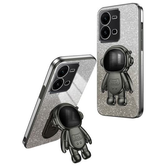 Anti-Scratch Phone Case for vivo V25 5G Astronaut Kickstand PC+TPU Cover Phone Shell - Black