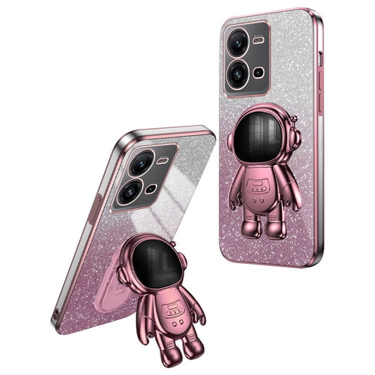 Anti-Scratch Phone Case for vivo V25 5G Astronaut Kickstand PC+TPU Cover Phone Shell - Pink