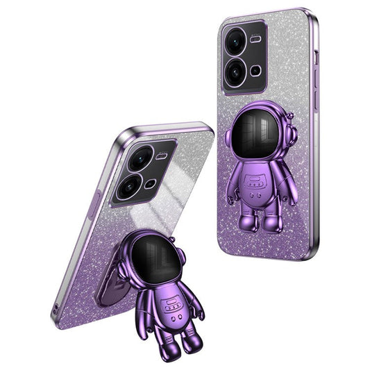 Anti-Scratch Phone Case for vivo V25 5G Astronaut Kickstand PC+TPU Cover Phone Shell - Purple