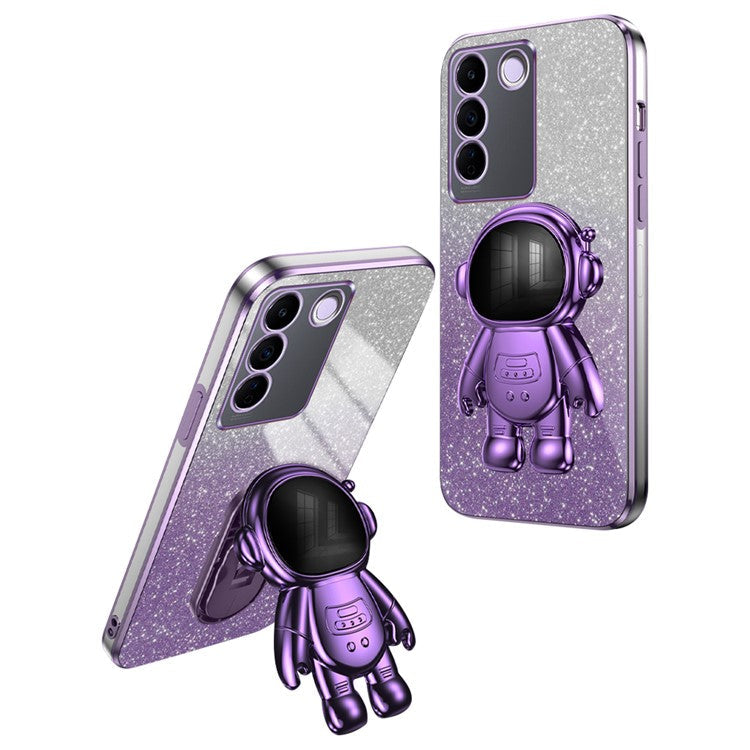 For vivo S16e 5G Electroplating Phone Case Astronaut Kickstand PC+TPU Cover Phone Shell - Purple