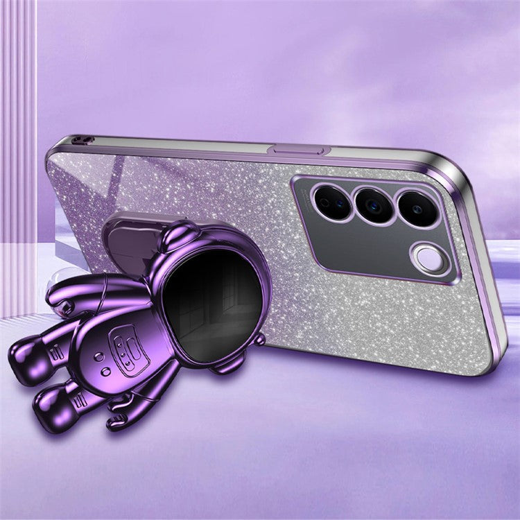For vivo S16e 5G Electroplating Phone Case Astronaut Kickstand PC+TPU Cover Phone Shell - Purple