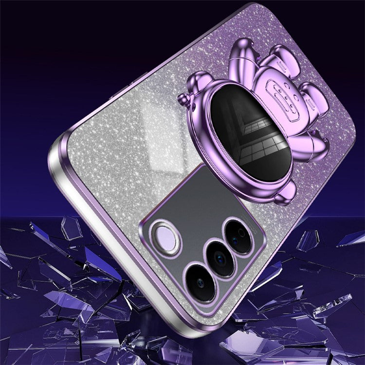 For vivo S16e 5G Electroplating Phone Case Astronaut Kickstand PC+TPU Cover Phone Shell - Purple