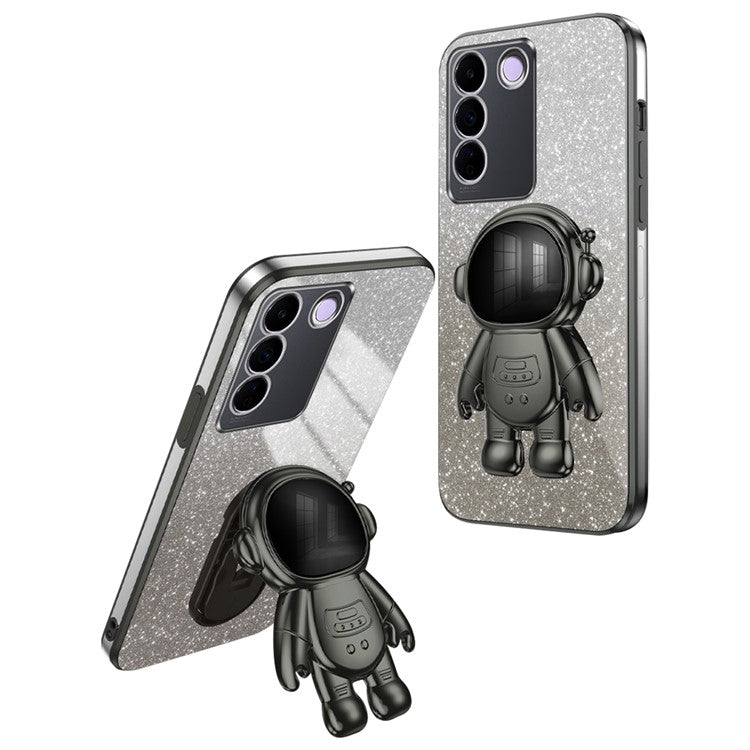 For vivo S16e 5G Electroplating Phone Case Astronaut Kickstand PC+TPU Cover Phone Shell - Black