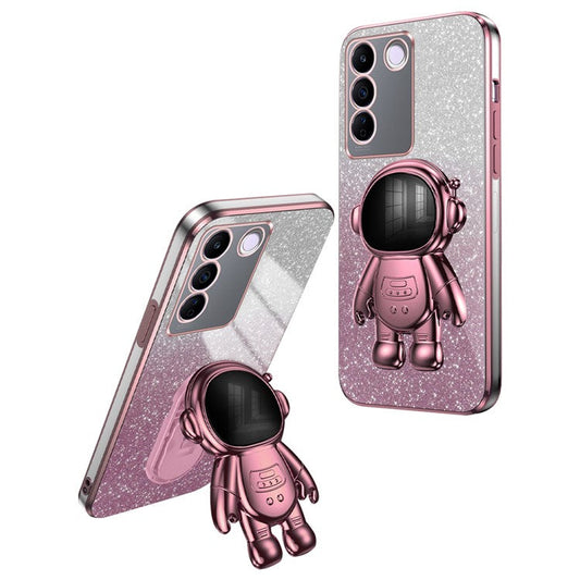 For vivo S16e 5G Electroplating Phone Case Astronaut Kickstand PC+TPU Cover Phone Shell - Pink