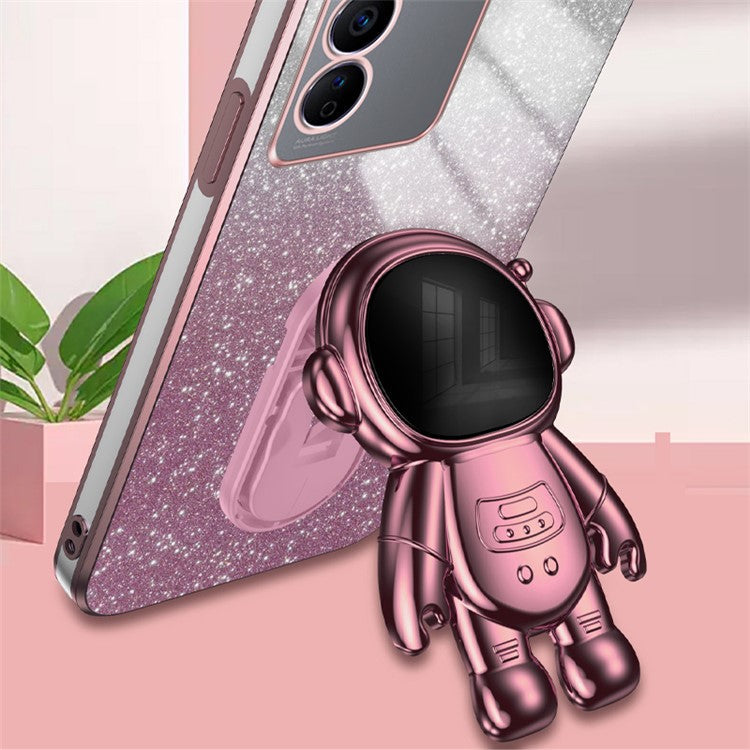 For vivo S16e 5G Electroplating Phone Case Astronaut Kickstand PC+TPU Cover Phone Shell - Pink
