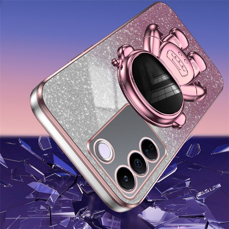 For vivo S16e 5G Electroplating Phone Case Astronaut Kickstand PC+TPU Cover Phone Shell - Pink