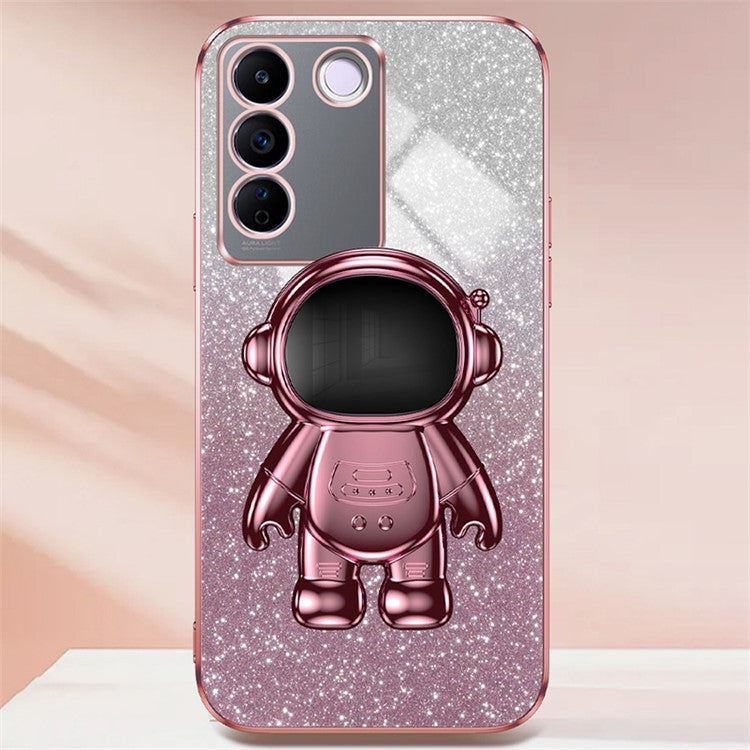 For vivo S16e 5G Electroplating Phone Case Astronaut Kickstand PC+TPU Cover Phone Shell - Pink
