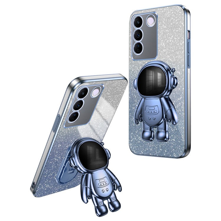For vivo S16e 5G Electroplating Phone Case Astronaut Kickstand PC+TPU Cover Phone Shell - Blue