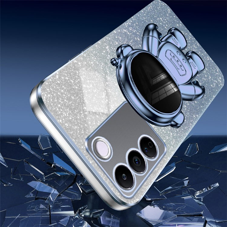 For vivo S16e 5G Electroplating Phone Case Astronaut Kickstand PC+TPU Cover Phone Shell - Blue