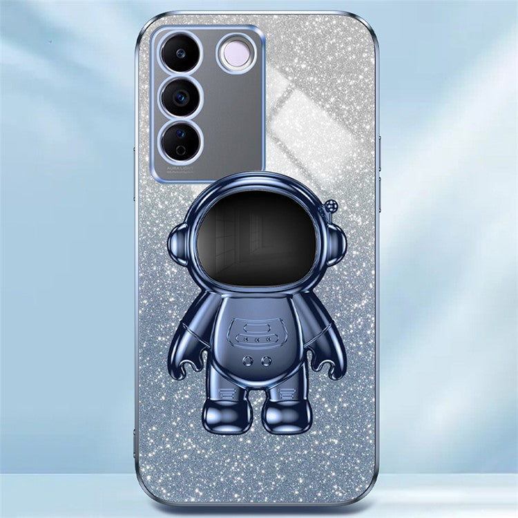 For vivo S16e 5G Electroplating Phone Case Astronaut Kickstand PC+TPU Cover Phone Shell - Blue