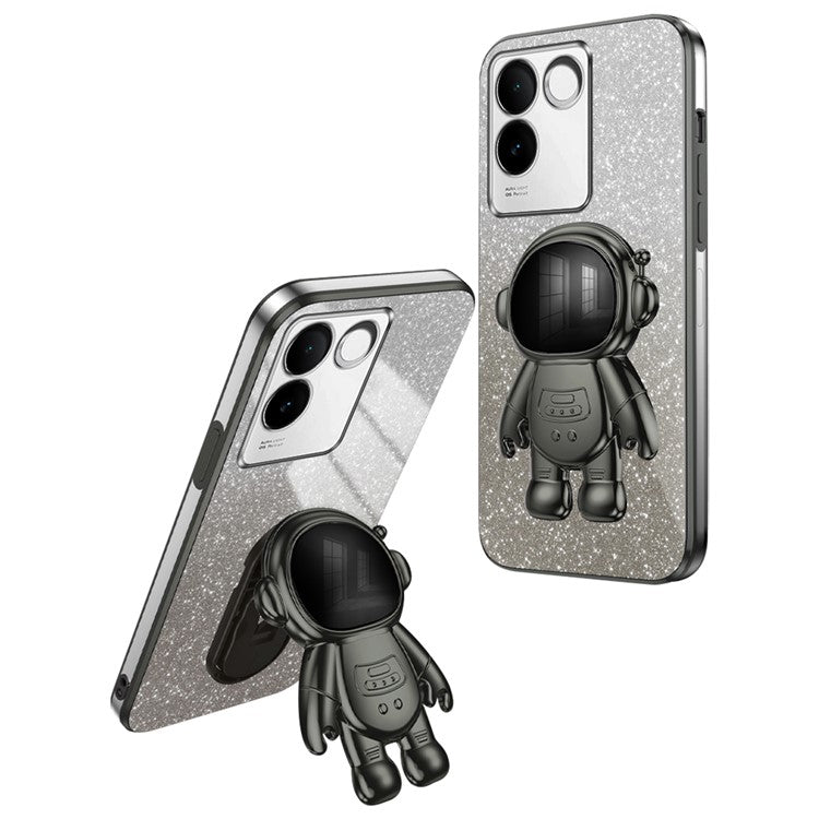 Cell Phone Case for vivo S17e 5G Astronaut Kickstand Hard PC+Soft TPU Cover Phone Shell - Black