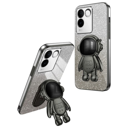 Cell Phone Case for vivo S17e 5G Astronaut Kickstand Hard PC+Soft TPU Cover Phone Shell - Black