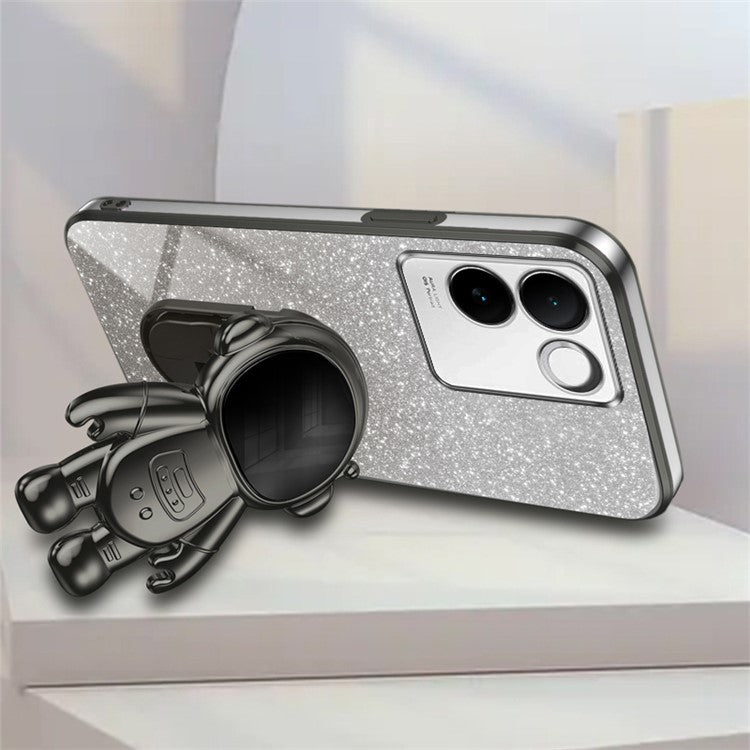 Cell Phone Case for vivo S17e 5G Astronaut Kickstand Hard PC+Soft TPU Cover Phone Shell - Black