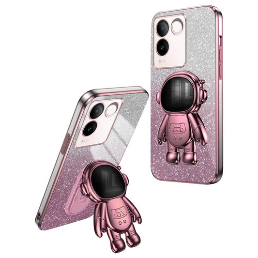 Cell Phone Case for vivo S17e 5G Astronaut Kickstand Hard PC+Soft TPU Cover Phone Shell - Pink