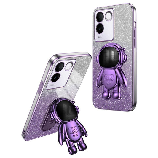 Cell Phone Case for vivo S17e 5G Astronaut Kickstand Hard PC+Soft TPU Cover Phone Shell - Purple