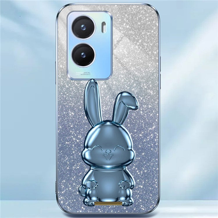 For vivo Y35 5G Pull-Out Kickstand Phone Protective Case Cartoon Rabbit Decor Cover - Blue