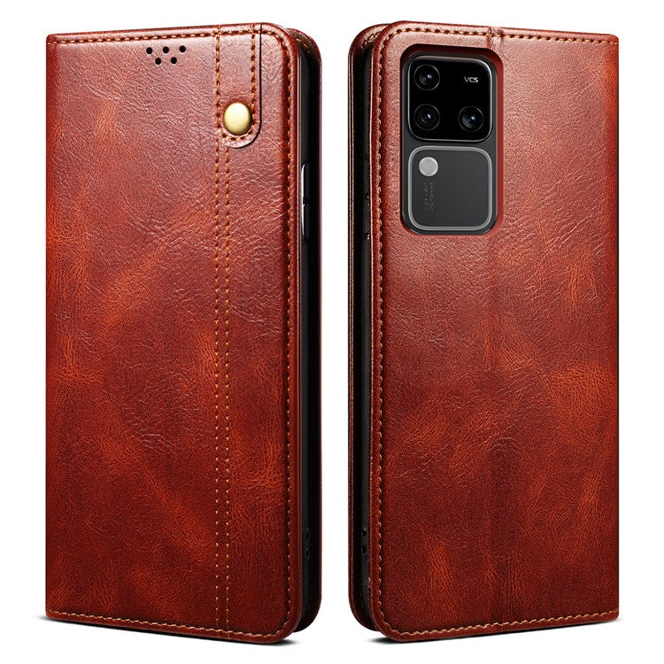 For vivo S18 5G / V30 5G Case Waxy Crazy Horse Texture Full Protection Phone Cover - Brown