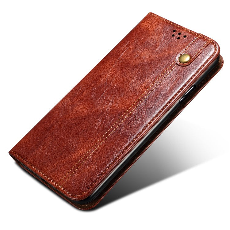For vivo S18 5G / V30 5G Case Waxy Crazy Horse Texture Full Protection Phone Cover - Brown