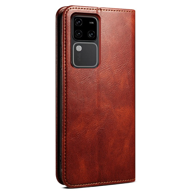 For vivo S18 5G / V30 5G Case Waxy Crazy Horse Texture Full Protection Phone Cover - Brown