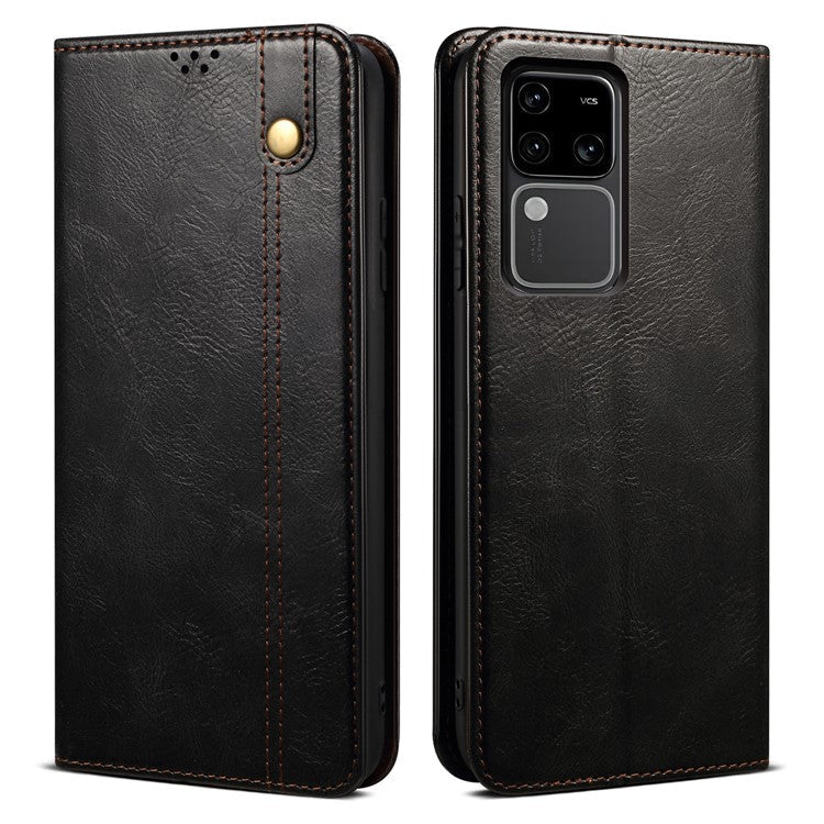 For vivo S18 5G / V30 5G Case Waxy Crazy Horse Texture Full Protection Phone Cover - Black