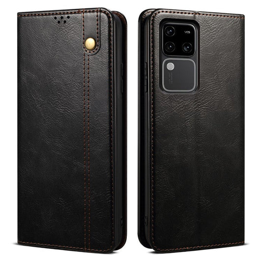 For vivo S18 5G / V30 5G Case Waxy Crazy Horse Texture Full Protection Phone Cover - Black