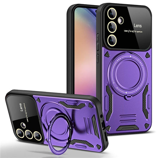 For Samsung Galaxy A55 5G Case Compatible with MagSafe PC+TPU Kickstand Phone Cover - Purple
