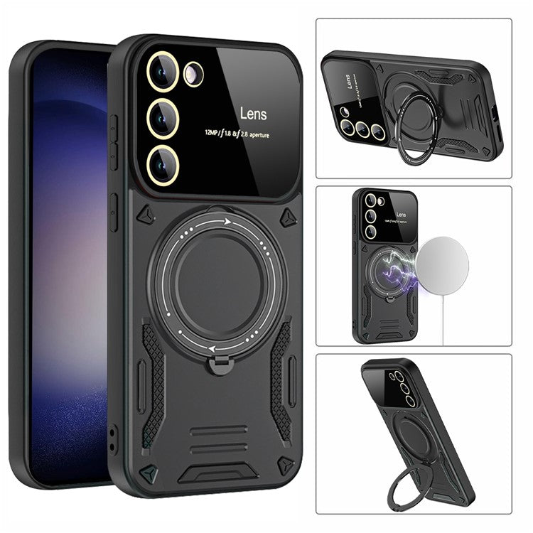 For Samsung Galaxy S22+ 5G Magnetic Case PC+TPU Phone Cover with Metal Kickstand - Black