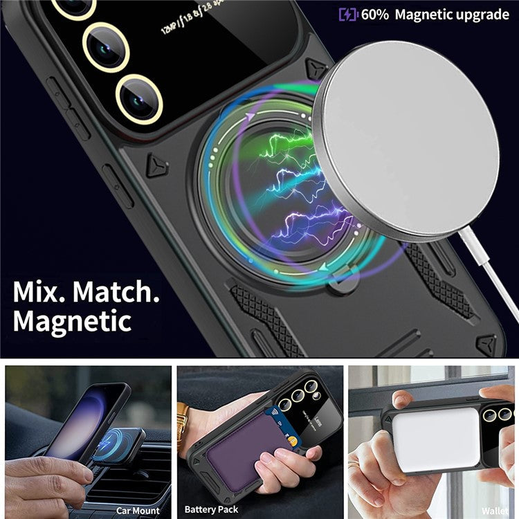 For Samsung Galaxy S22+ 5G Magnetic Case PC+TPU Phone Cover with Metal Kickstand - Black