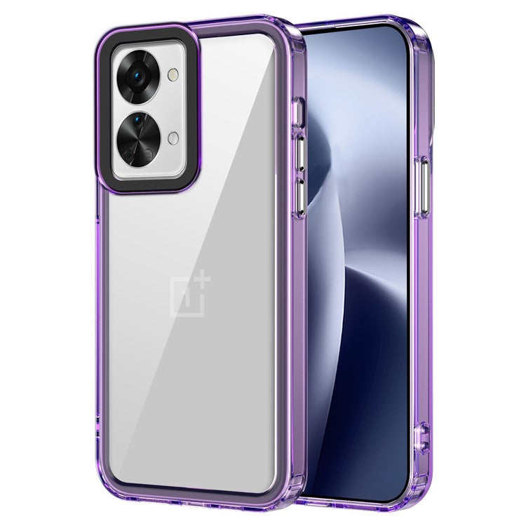 For OnePlus Nord 2T 5G Clear Case PC+TPU Phone Protective Shell Support Wireless Charging - Transparent Purple