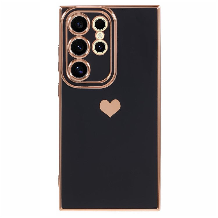 For Samsung Galaxy S24 Ultra TPU Case 6D Electroplating Love Heart Protective Phone Cover - Black
