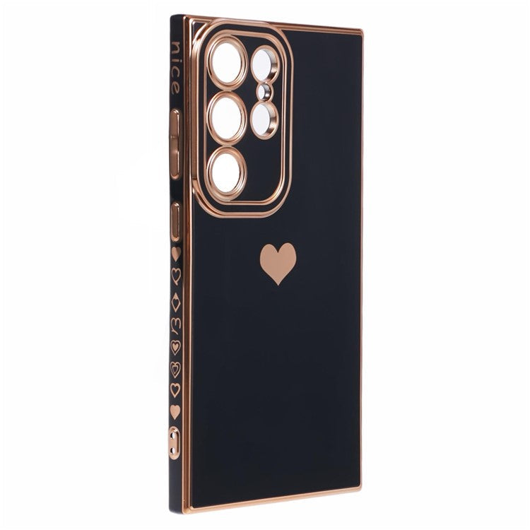 For Samsung Galaxy S24 Ultra TPU Case 6D Electroplating Love Heart Protective Phone Cover - Black