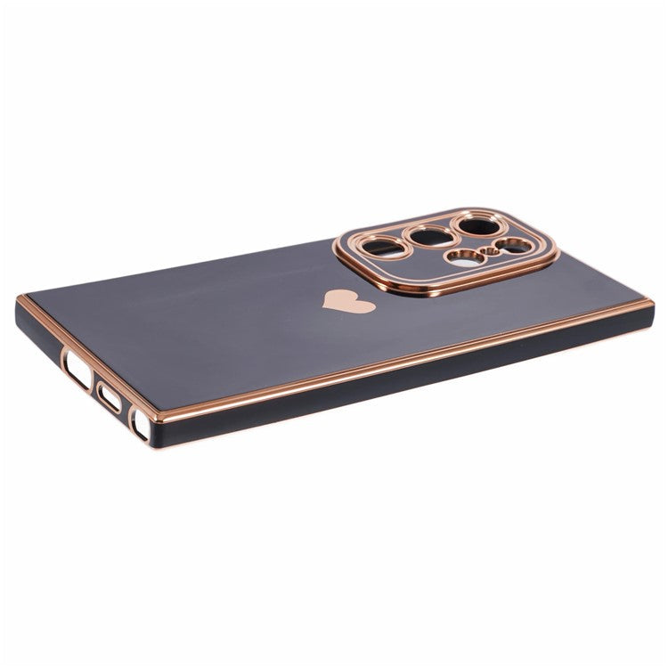 For Samsung Galaxy S24 Ultra TPU Case 6D Electroplating Love Heart Protective Phone Cover - Black