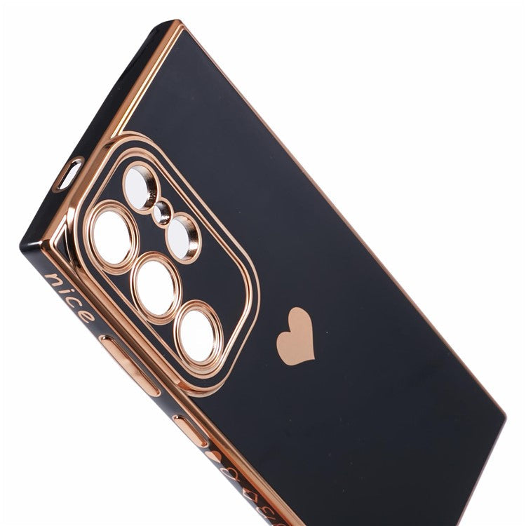For Samsung Galaxy S24 Ultra TPU Case 6D Electroplating Love Heart Protective Phone Cover - Black