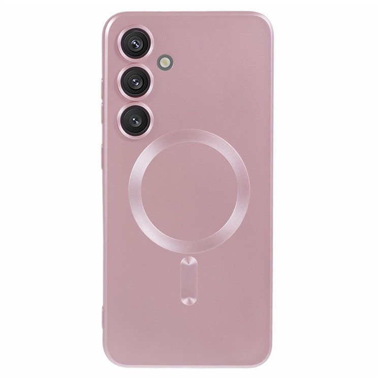 For Samsung Galaxy S24+ Case with Lens Film Compatible with MagSafe Rubberized TPU Phone Cover - Pink
