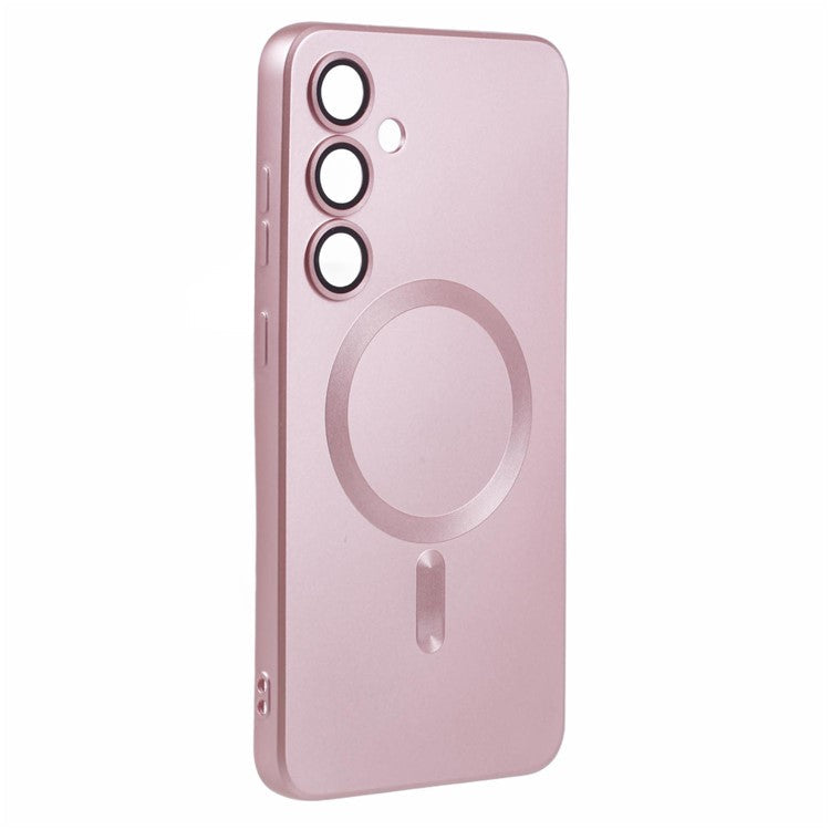 For Samsung Galaxy S24+ Case with Lens Film Compatible with MagSafe Rubberized TPU Phone Cover - Pink