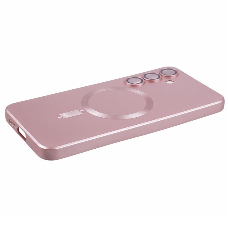For Samsung Galaxy S24+ Case with Lens Film Compatible with MagSafe Rubberized TPU Phone Cover - Pink