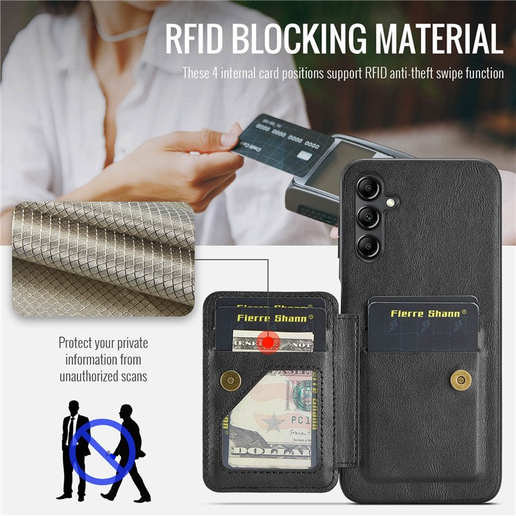 For Samsung Galaxy A35 5G RFID Blocking Case Cowhide Texture Leather+TPU Phone Cover - Black