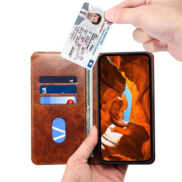 SUTENI For Samsung Galaxy S22 Ultra 5G Wallet Case Leather+TPU Magnetic Auto-closing Phone Cover - Khaki