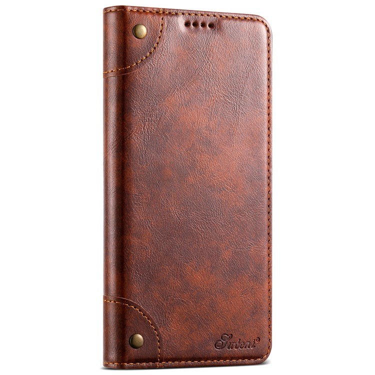 SUTENI For Samsung Galaxy S22 Ultra 5G Wallet Case Leather+TPU Magnetic Auto-closing Phone Cover - Khaki