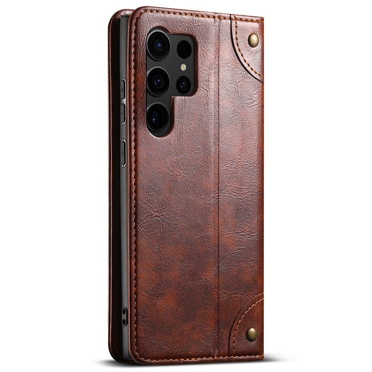 SUTENI For Samsung Galaxy S22 Ultra 5G Wallet Case Leather+TPU Magnetic Auto-closing Phone Cover - Khaki