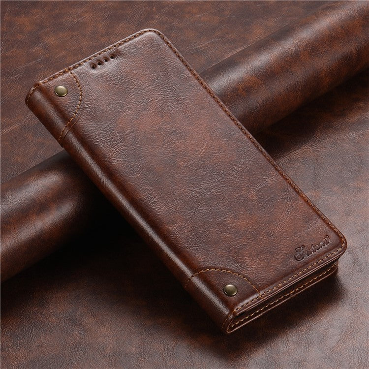 SUTENI For Samsung Galaxy S22 Ultra 5G Wallet Case Leather+TPU Magnetic Auto-closing Phone Cover - Khaki