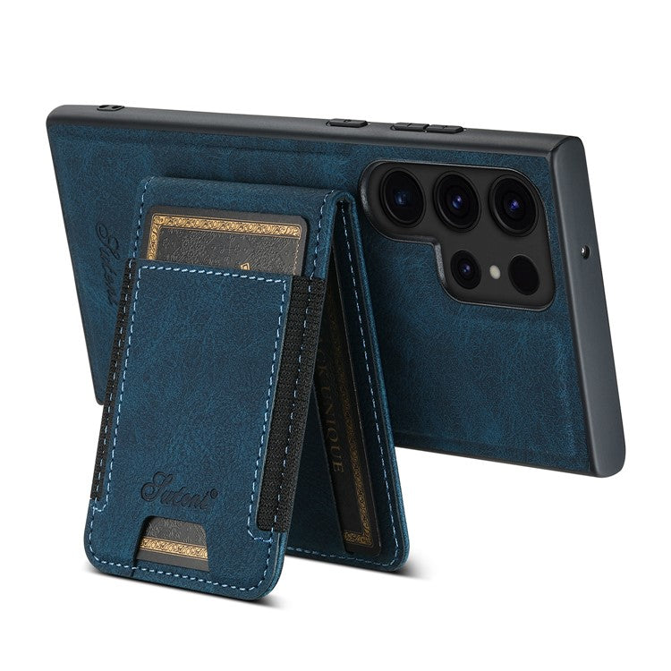 SUTENI H17 For Samsung Galaxy S23 Ultra Case Leather Card Holder Cover Compatible with MagSafe - Blue