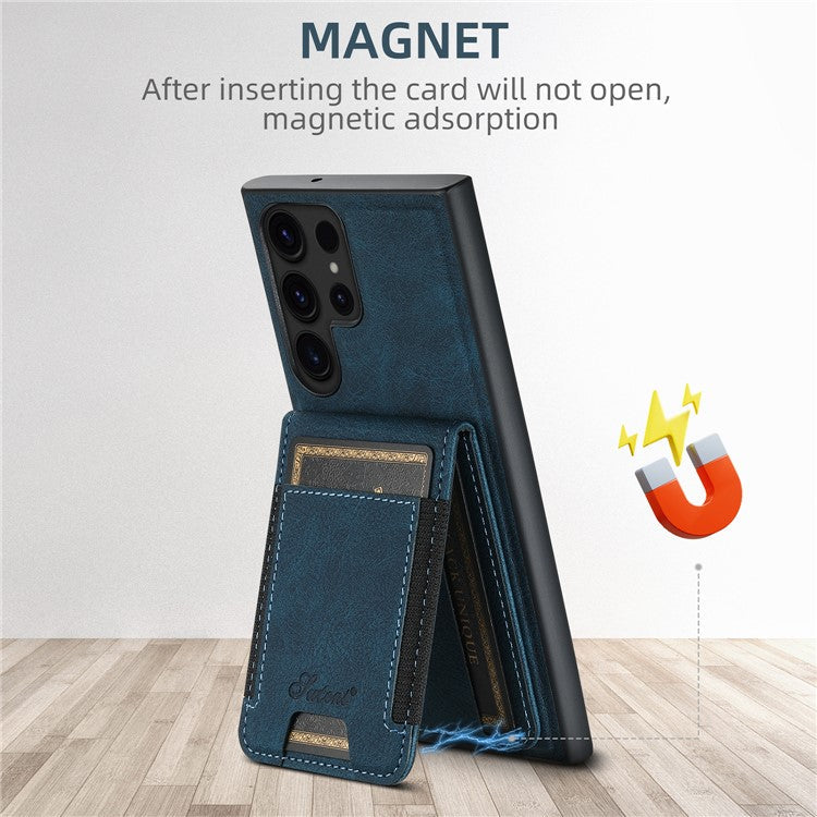 SUTENI H17 For Samsung Galaxy S23 Ultra Case Leather Card Holder Cover Compatible with MagSafe - Blue
