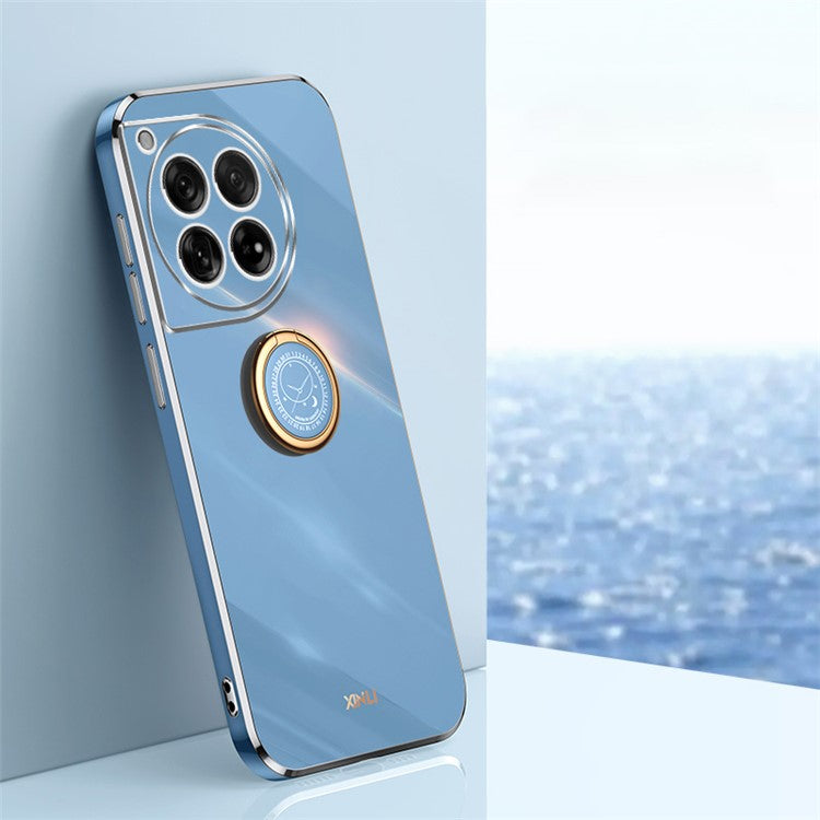 XINLI For OnePlus 12 5G Case Electroplaing TPU Cover with Ring Kickstand - Blue