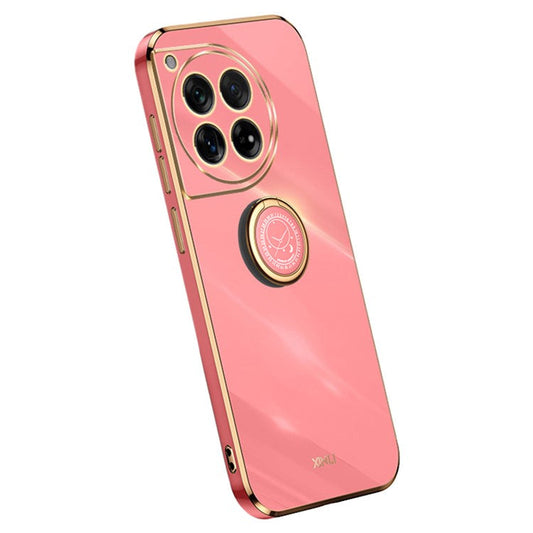 XINLI For OnePlus 12 5G Case Electroplaing TPU Cover with Ring Kickstand - Red