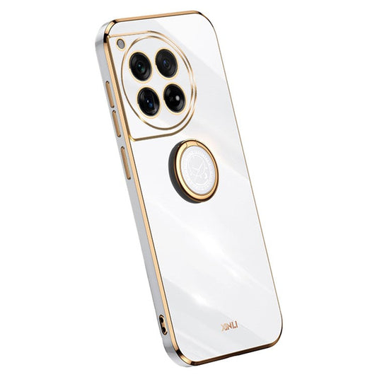 XINLI For OnePlus 12 5G Case Electroplaing TPU Cover with Ring Kickstand - White