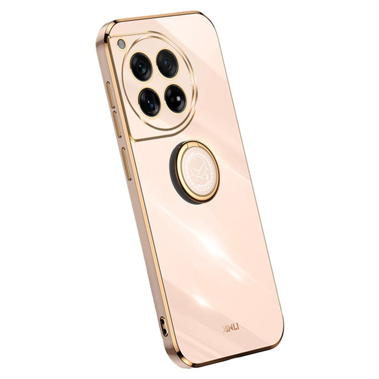 XINLI For OnePlus 12 5G Case Electroplaing TPU Cover with Ring Kickstand - Pink